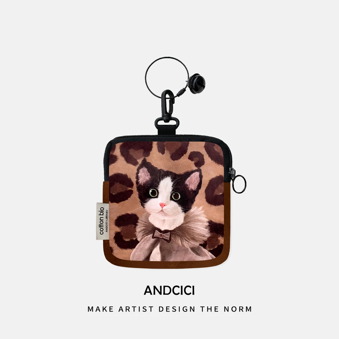 设计师新款~美拉德文猫猫 挂件包拉链包 卡片钥匙化妆包手拿小包