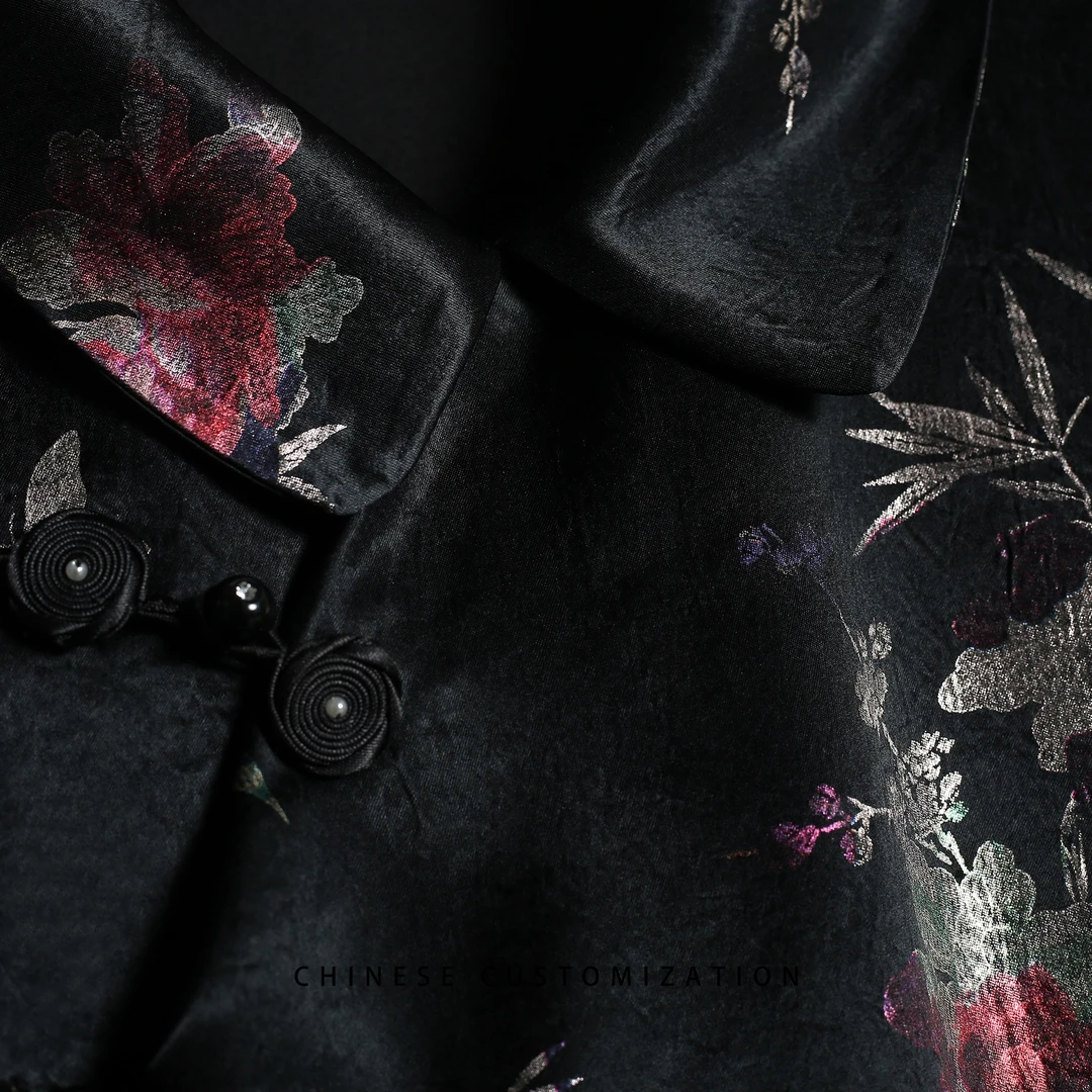 【春归梦里】进口皱感醋酸 金银铂印花 国风背心马甲24LY097