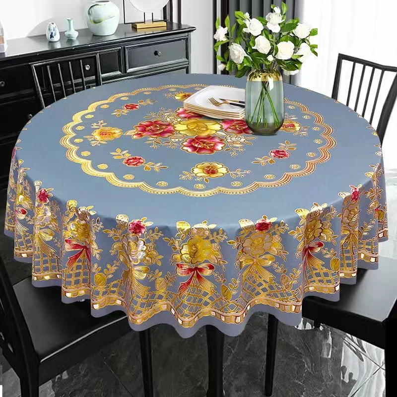 加厚圆桌布防水防油防烫免洗大圆桌桌布圆形桌布高贵酒店家用台布