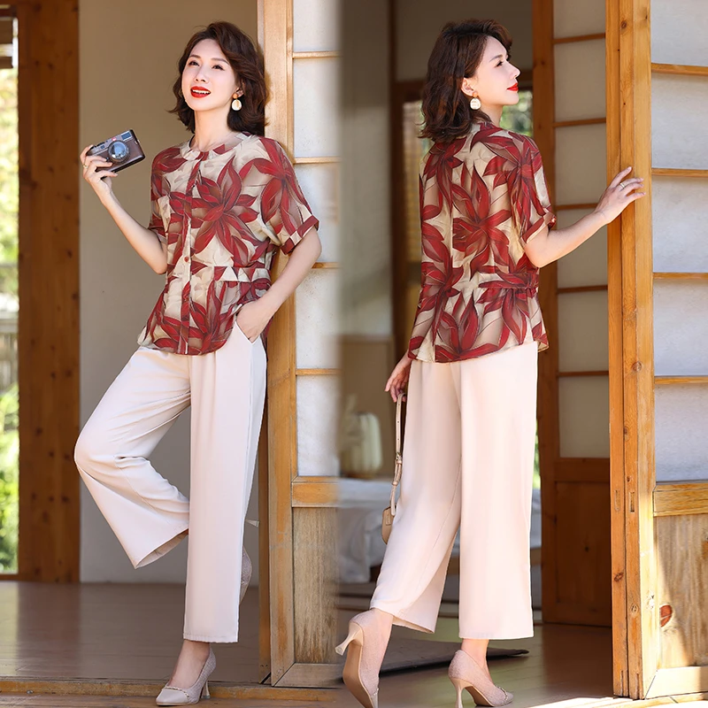 中年夏季休闲衣服2024新款中老年女装宽松洋气妈妈夏装