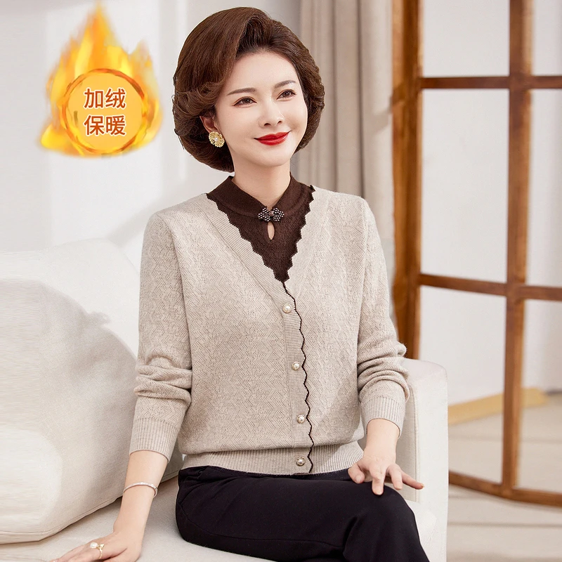 中老年女装妈妈装毛衣时尚加绒保暖洋气款
