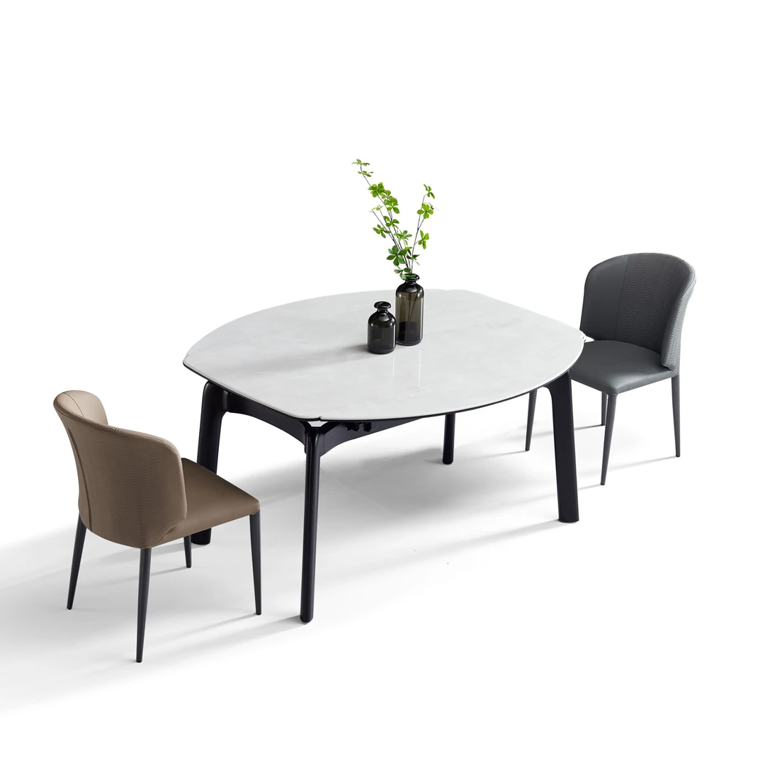 克莱蒙斯微晶石台面白蜡木实木脚全实木轨道简约可伸缩餐台极简