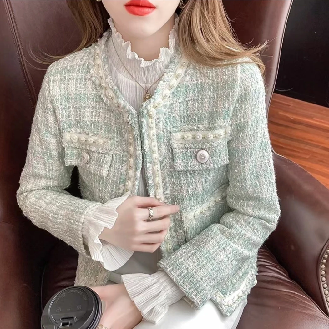 【现货+运费险】高级小香风粗花呢重工设计订珠款短款外套开衫Q867