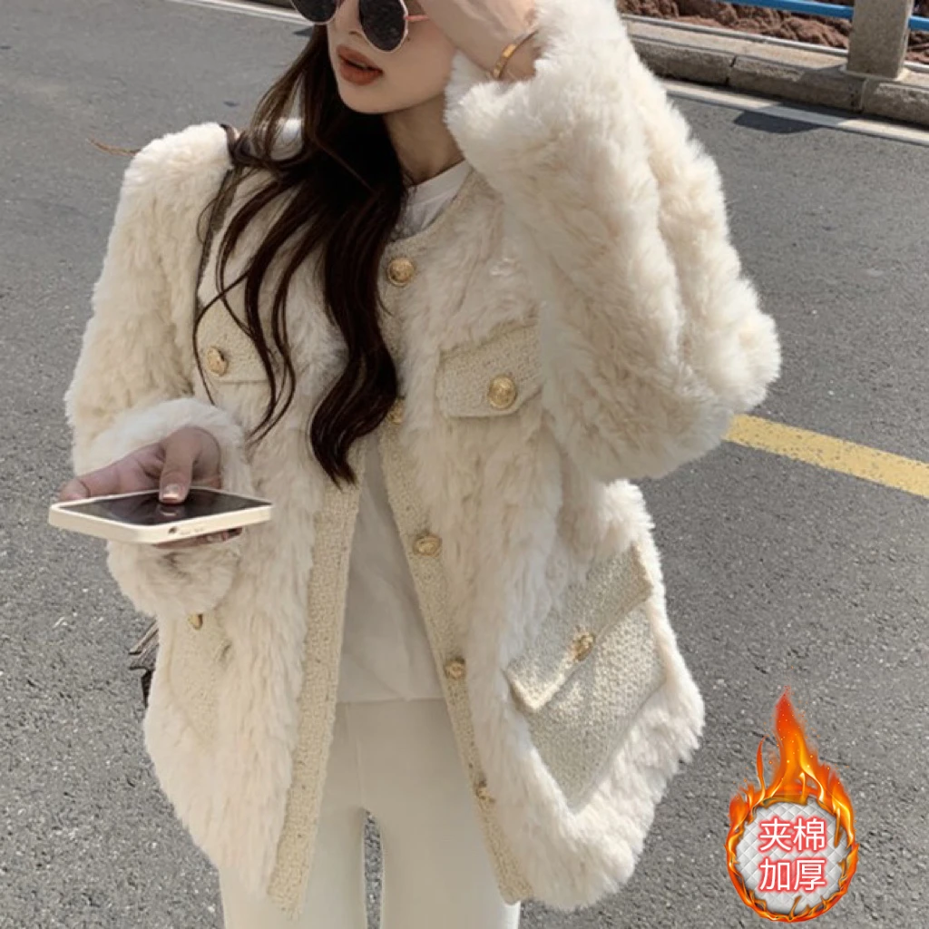 【现货+运费险】小香风羊羔毛外套女百搭外穿毛绒宽松上衣YY562