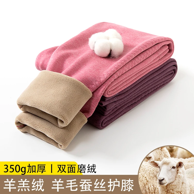 加厚德绒双面保暖秋裤羊毛蚕丝女士高弹力中老年人贴身护膝打底裤