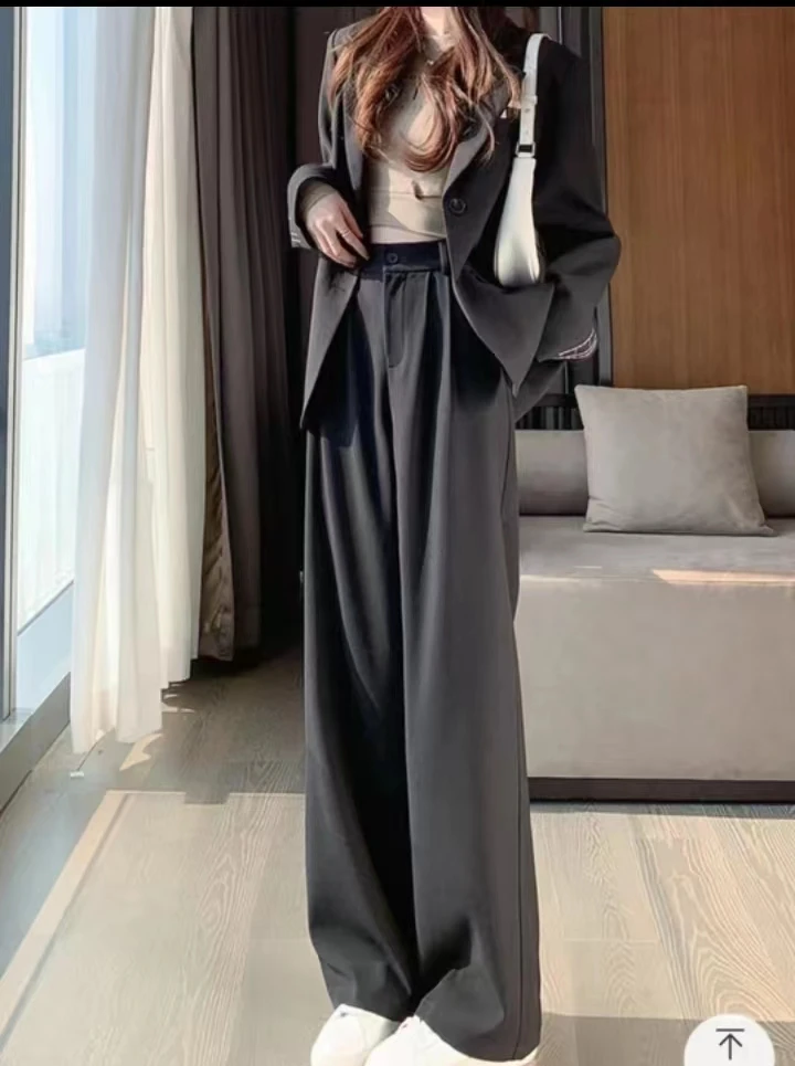 2025年黑色春秋装西装裤女直筒新款高腰垂感显瘦阔腿休闲裤百搭