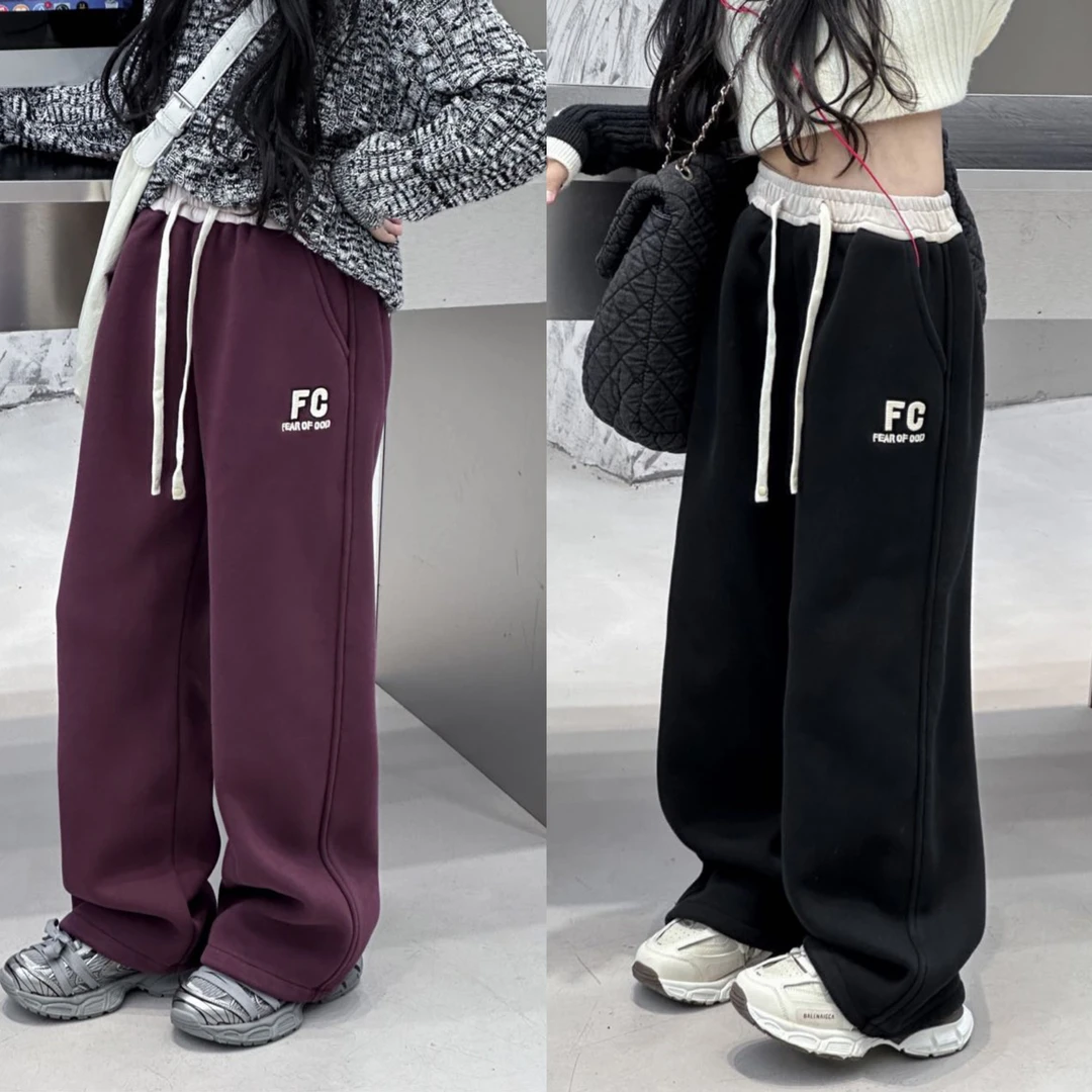 （一体绒）秋冬新款中大童洋气加厚阔腿裤儿童休闲运动裤