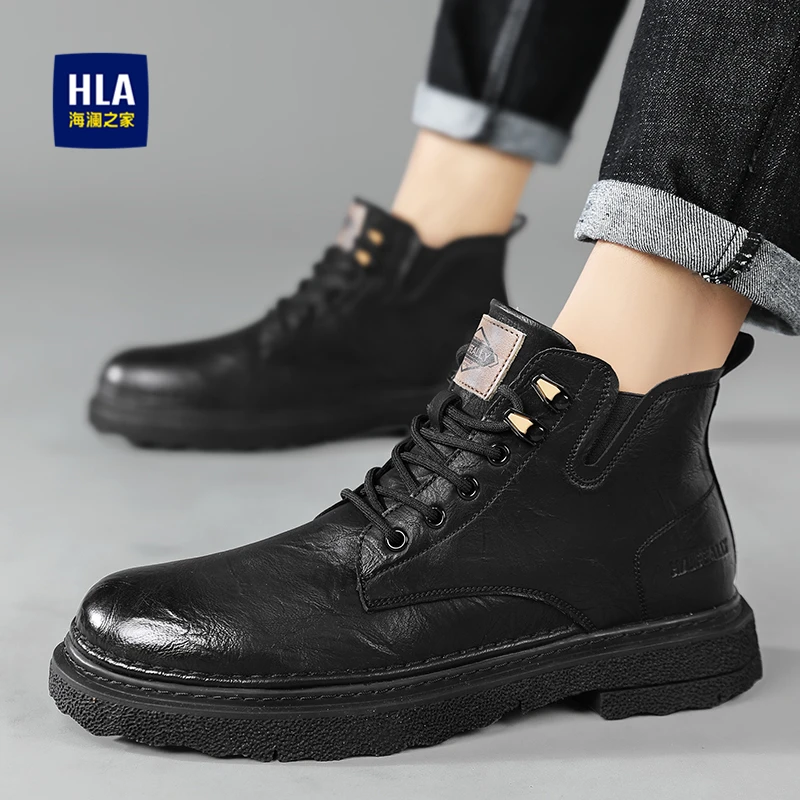HLA/海澜之家正品男鞋2025新款时尚百搭休闲马丁靴男士高帮工装靴