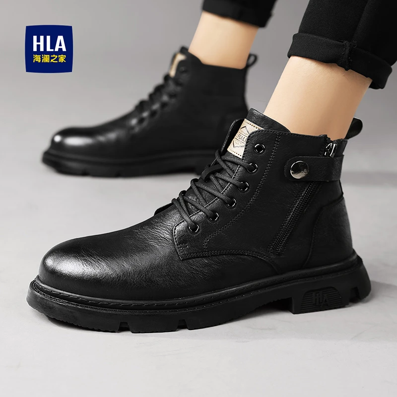 HLA/海澜之家男鞋2023新款高帮马丁靴时尚潮流休闲工装靴皮鞋男