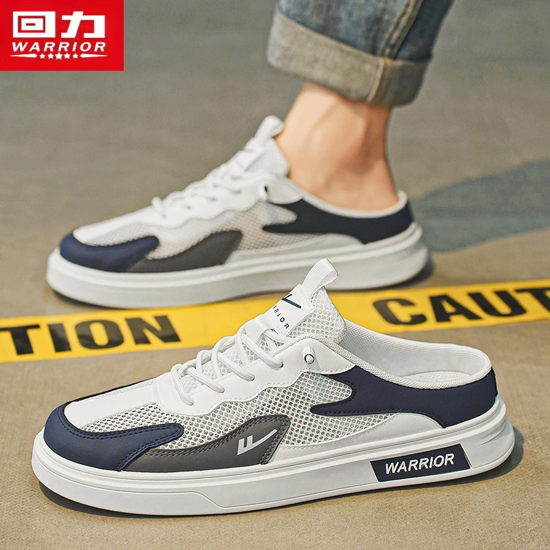 回力帆布男鞋春季透气运动休闲板鞋网面懒人一脚蹬无后跟半拖鞋