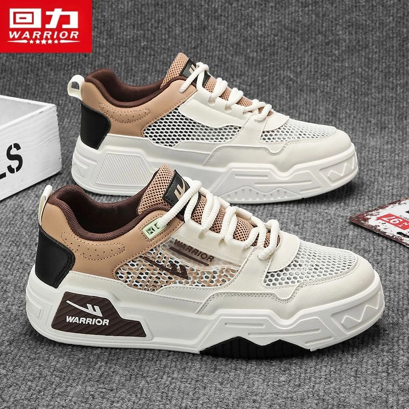 回力厚底板鞋男鞋2024新款春季网眼镂空透气网面运动休闲小白潮鞋