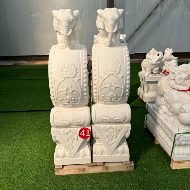 汉白玉石雕门墩石天然石材抱鼓石小象门墩摆件别墅酒店门口装饰