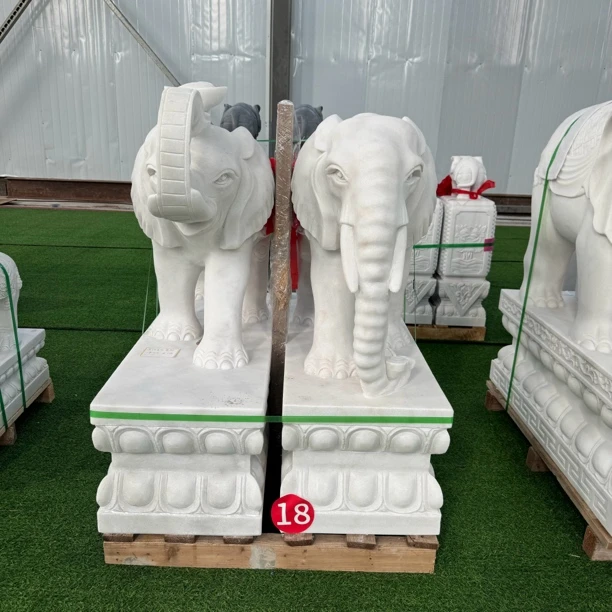 门口摆件石雕大象汉白玉一对天然石材别墅酒店门口装饰