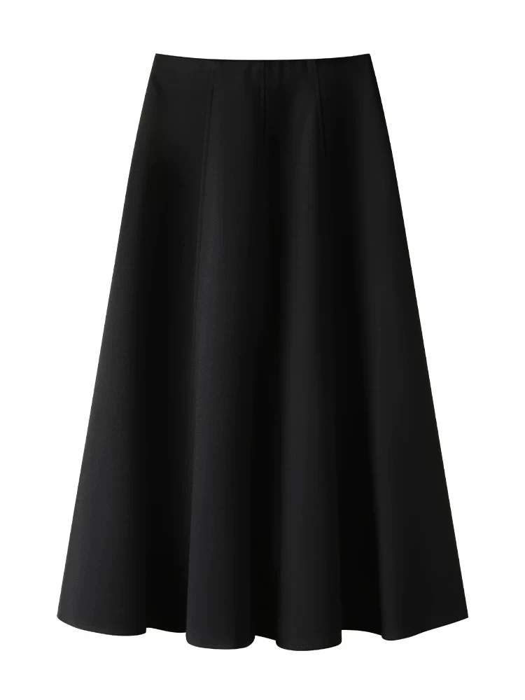 【毛呢大摆裙】80-90cm三片式伞裙毛呢半身裙黑色高腰法式中长摆裙