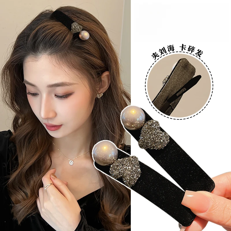高级感珍珠发夹女秋冬刘海夹侧边夹子前额发卡一字夹碎发边夹头饰
