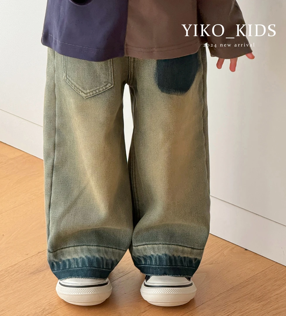 清NO退NO换小童秋冬款韩系复古做旧黄调直筒加绒牛仔裤【现】