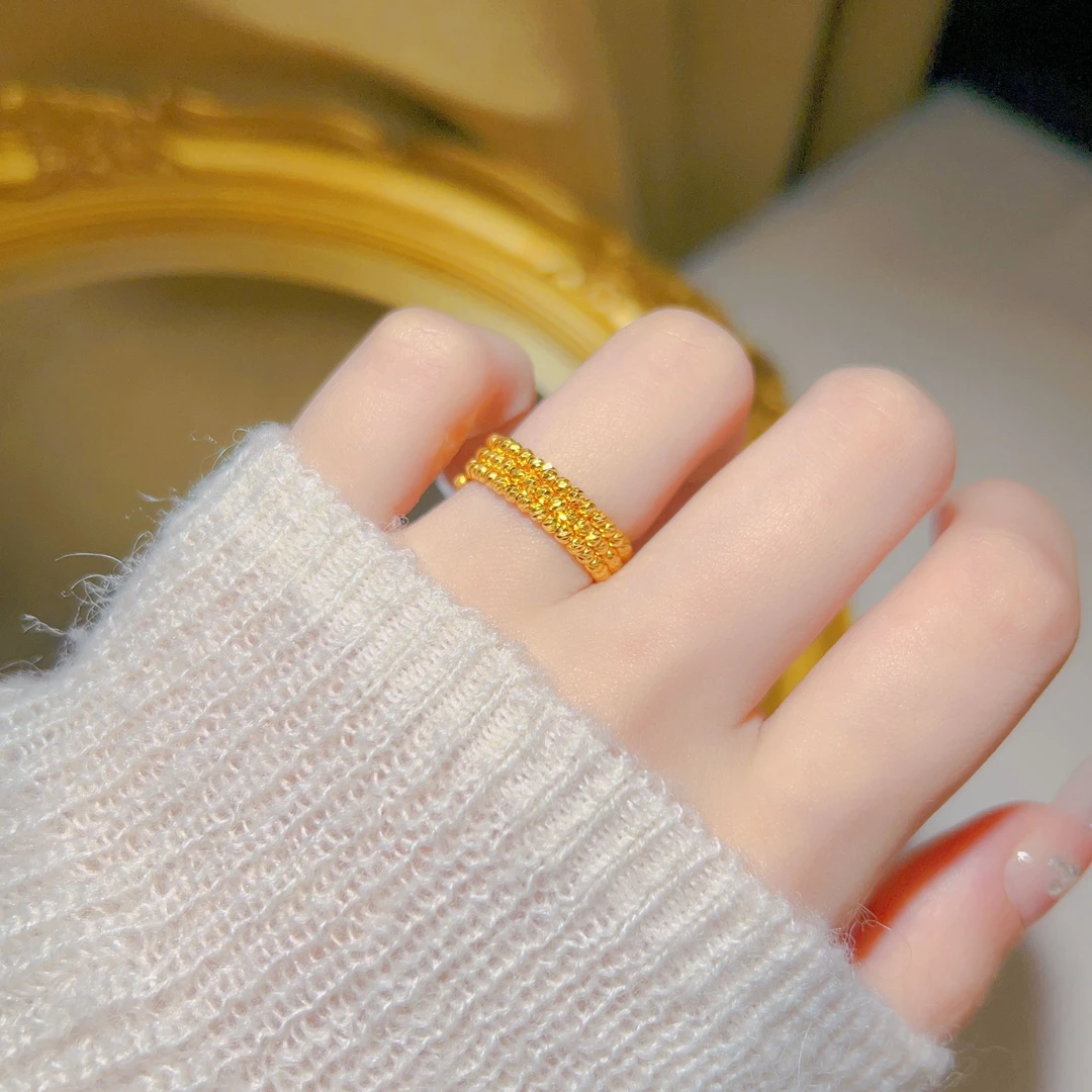 欧颜黄金蹦迪记忆戒指爆闪碎金子足金999小众设计指环节日送女友