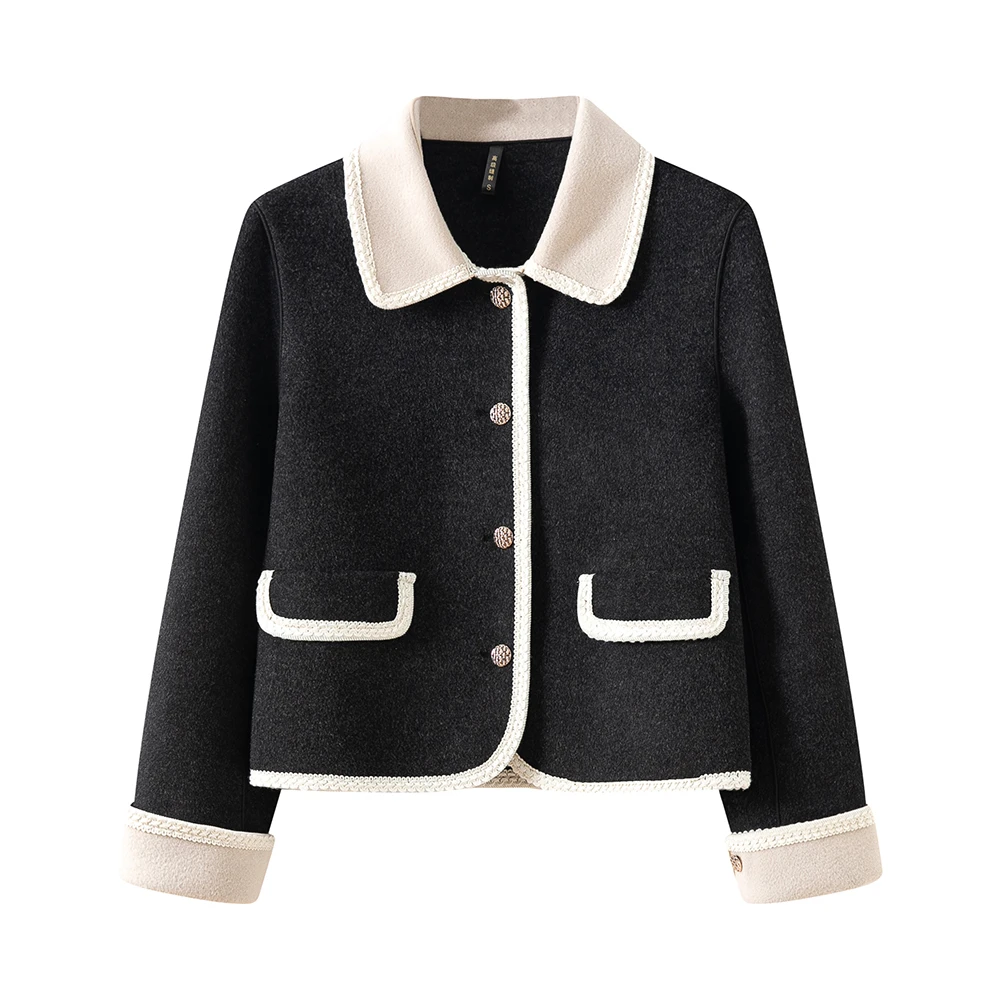 秋冬新款网红款小香风小个子短款百搭时尚双面呢呢子短款外套8838