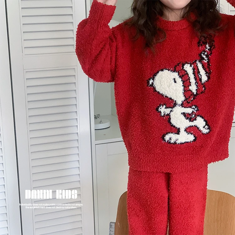 【嗒囜】237733儿童冬季毛绒长袖长裤睡衣套装女童休闲家居服两件