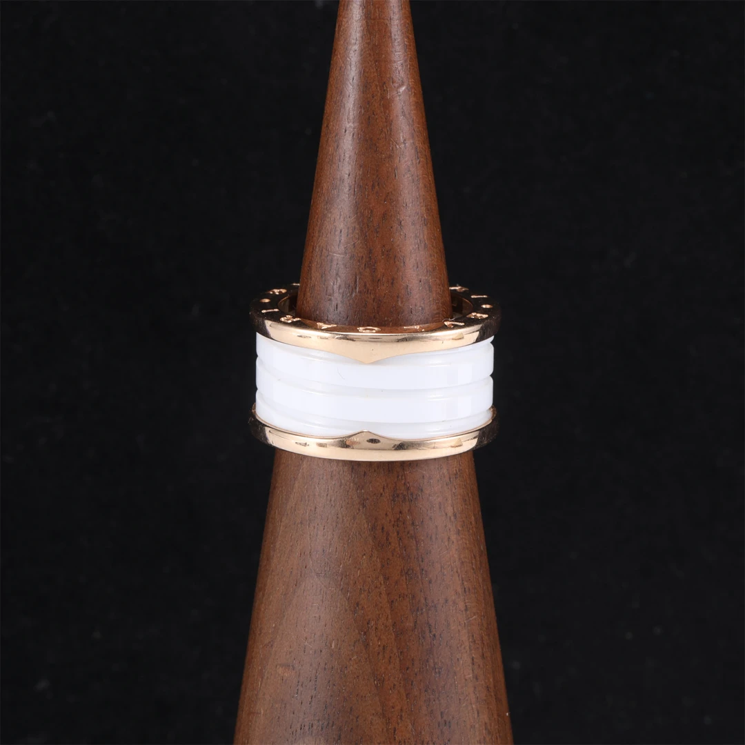 99新 BVLGARI/宝格丽 久久 弹簧 18K金 白陶瓷 三圈 18K玫瑰金 55