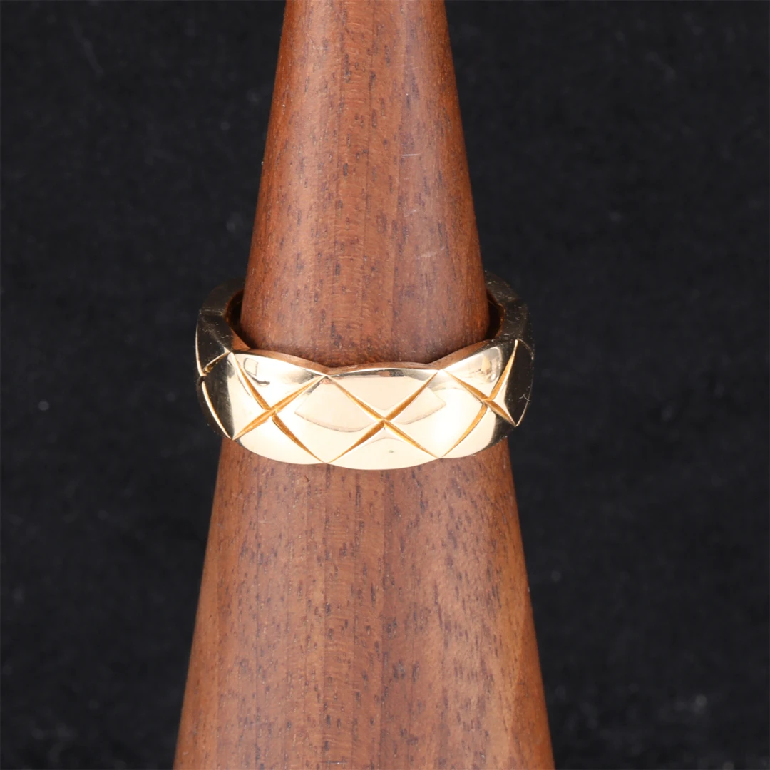 99新 Chanel/香奈儿 小花璐璐P234758727宽版菱格戒指 玫瑰金 52