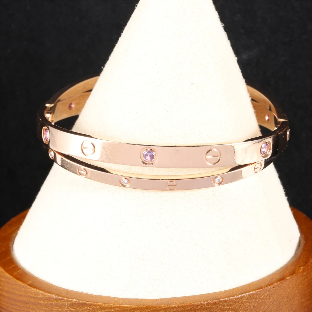 99新 Cartier/卡地亚 久久 LOVE系列 双环六钻手镯 18K玫瑰金18
