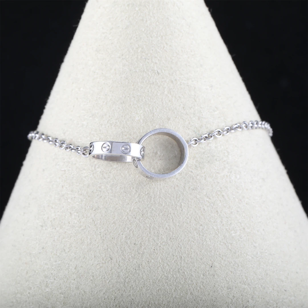 99新 Cartier/卡地亚 久久 LOVE系列 双环手链 18K S-M码 白金