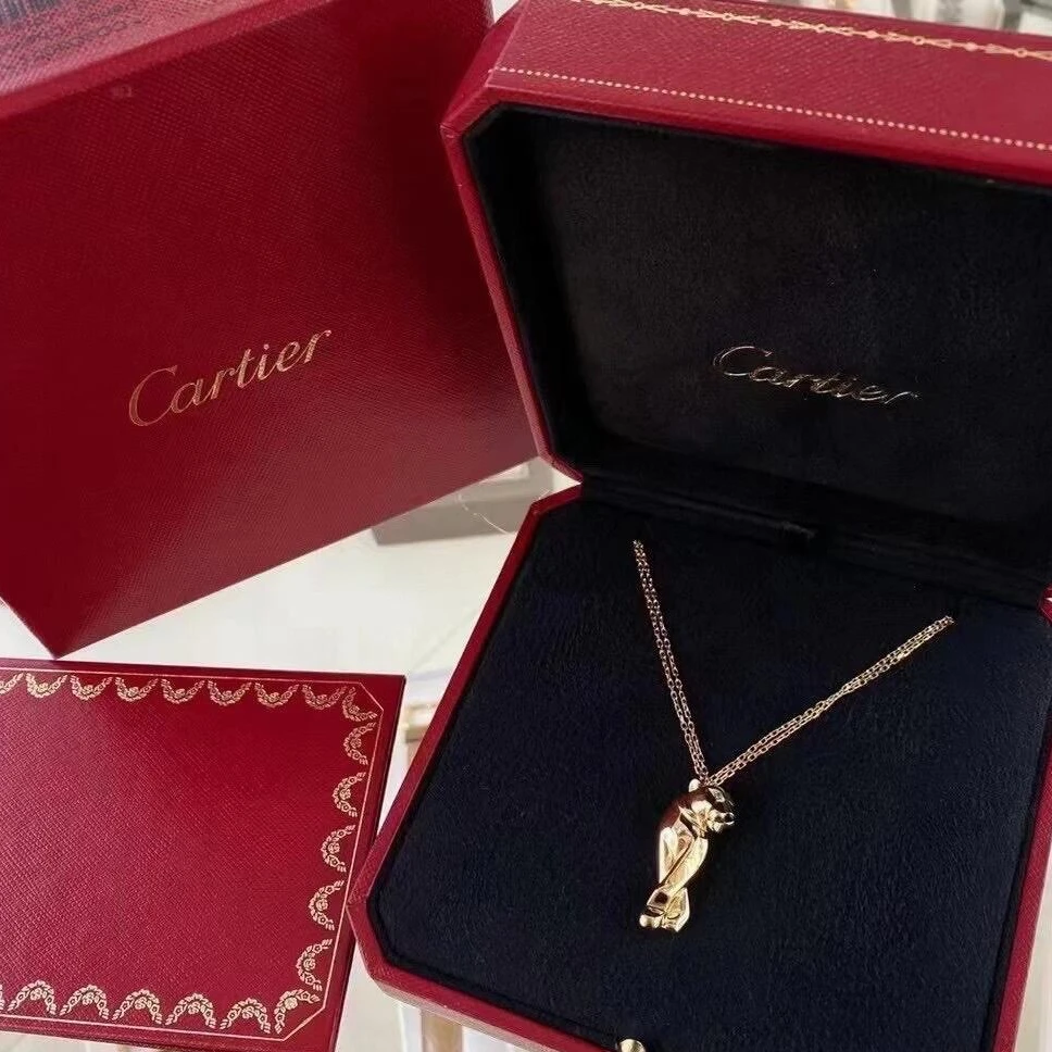 99新 Cartier/卡地亚 久久 豹子 双链 黄金豹子头项链 18K玫瑰金