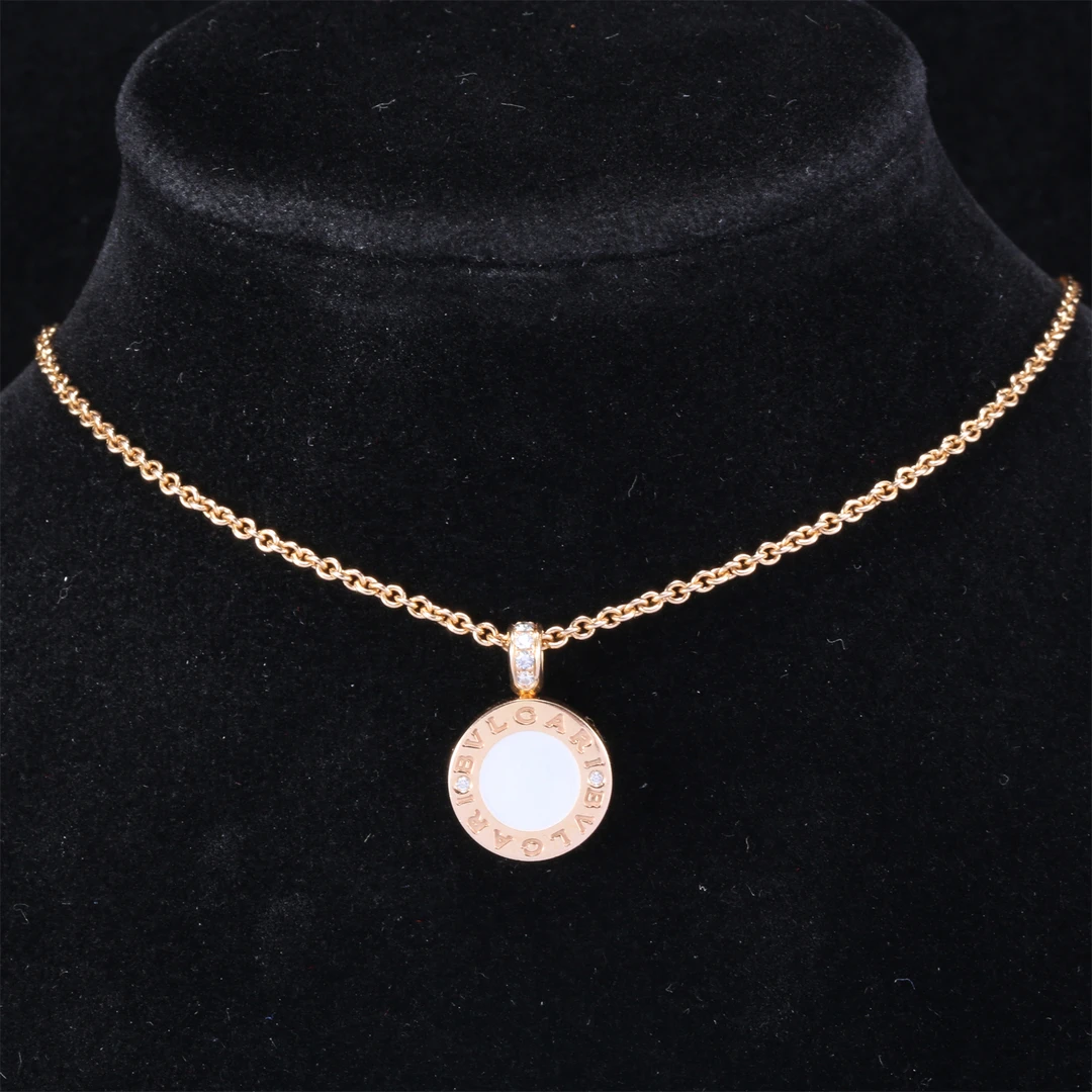 99新 BVLGARI/宝格丽 久久 白母贝缟玛瑙双面项链18K玫瑰金拼钻石