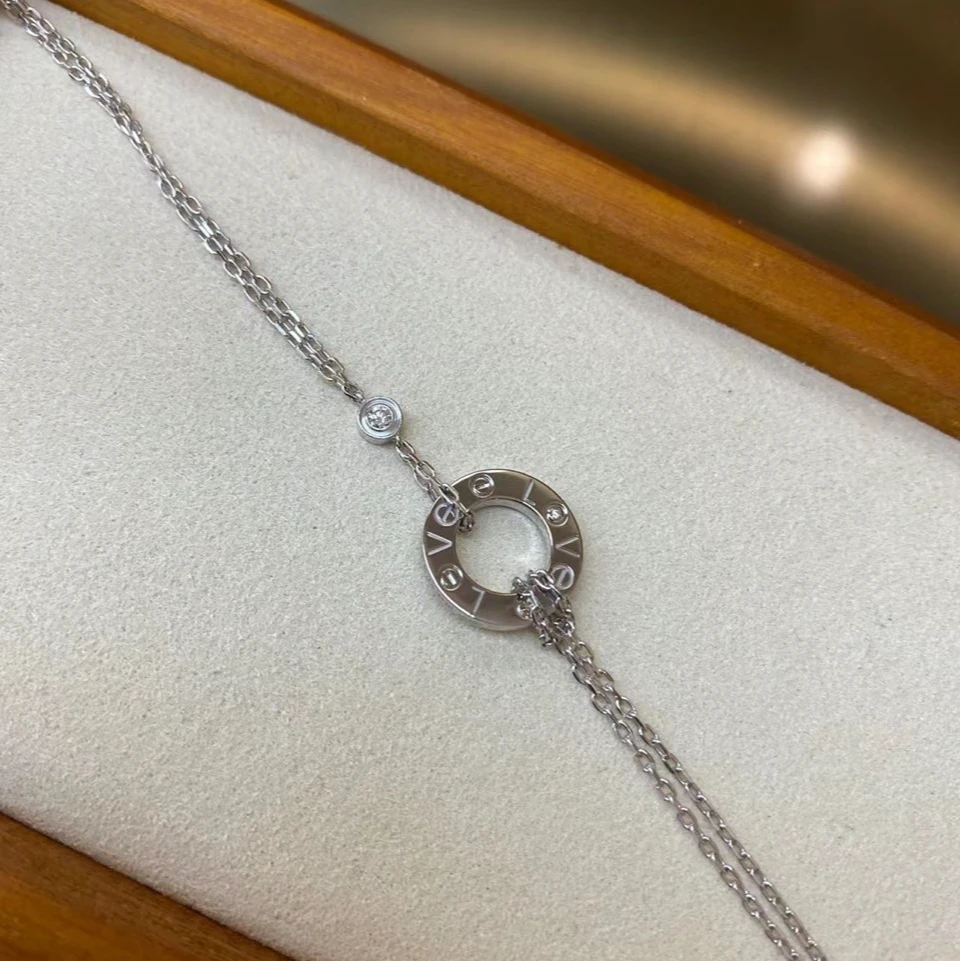 99新 Cartier/卡地亚 久久 小饼 镶嵌2颗钻石手链 18k白金 S-M