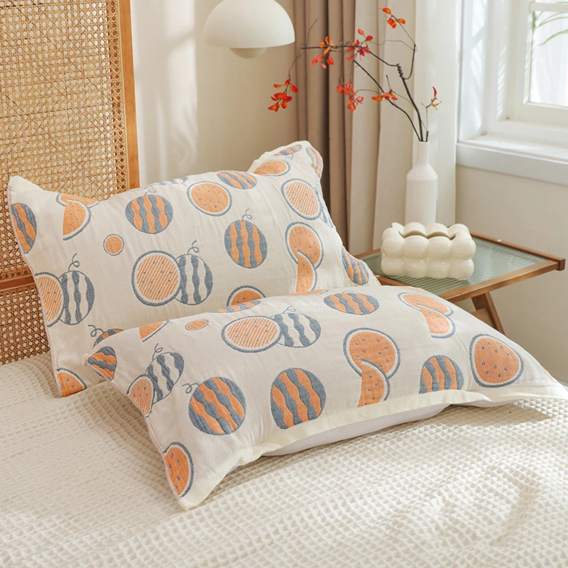 【京かわ会社】一对装纯棉纱布枕巾 带绑带全棉柔软家用枕巾 西瓜