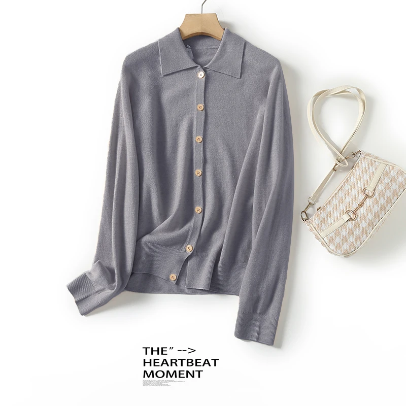 新款100%绵羊毛女士针织开衫秋冬显瘦长袖羊毛衫BN620