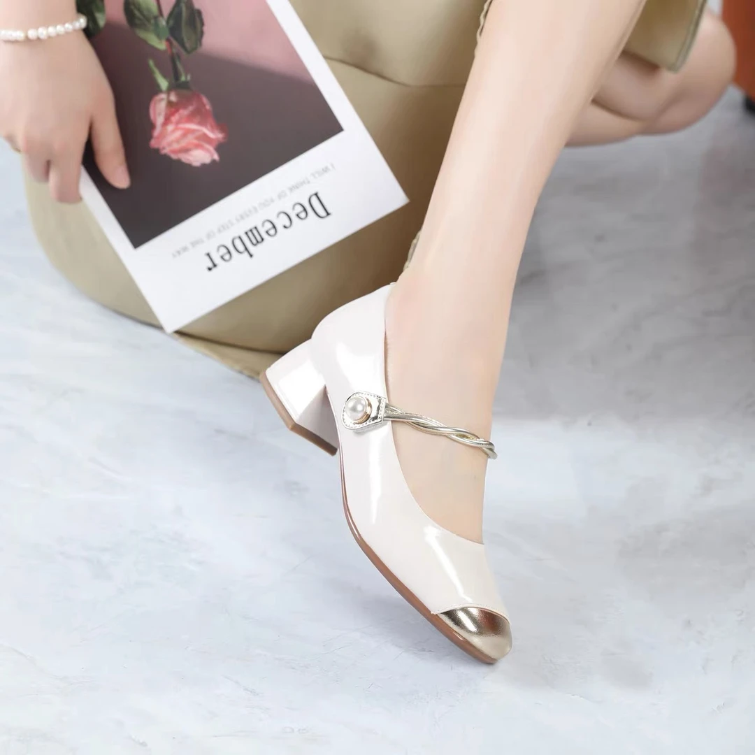 6181真皮新中式复古包头凉鞋女夏季新款仙女风法式粗跟方头高跟鞋