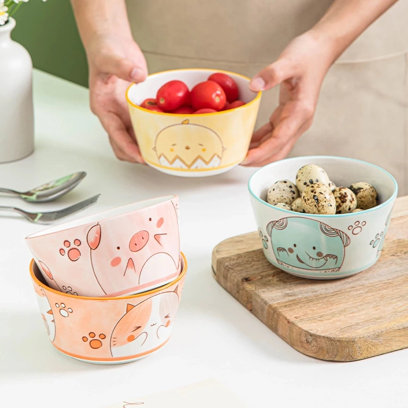 【可爱小动物】4个碗陶瓷釉下彩网红米饭碗辅食甜品沙拉碗高颜值