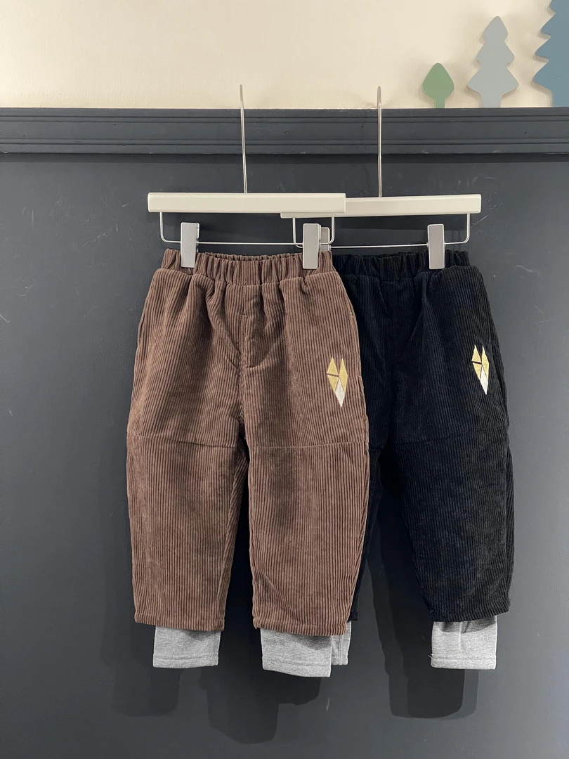 秋新款韩版时尚灯芯绒长裤厚款撞色假两件长裤女童儿童节