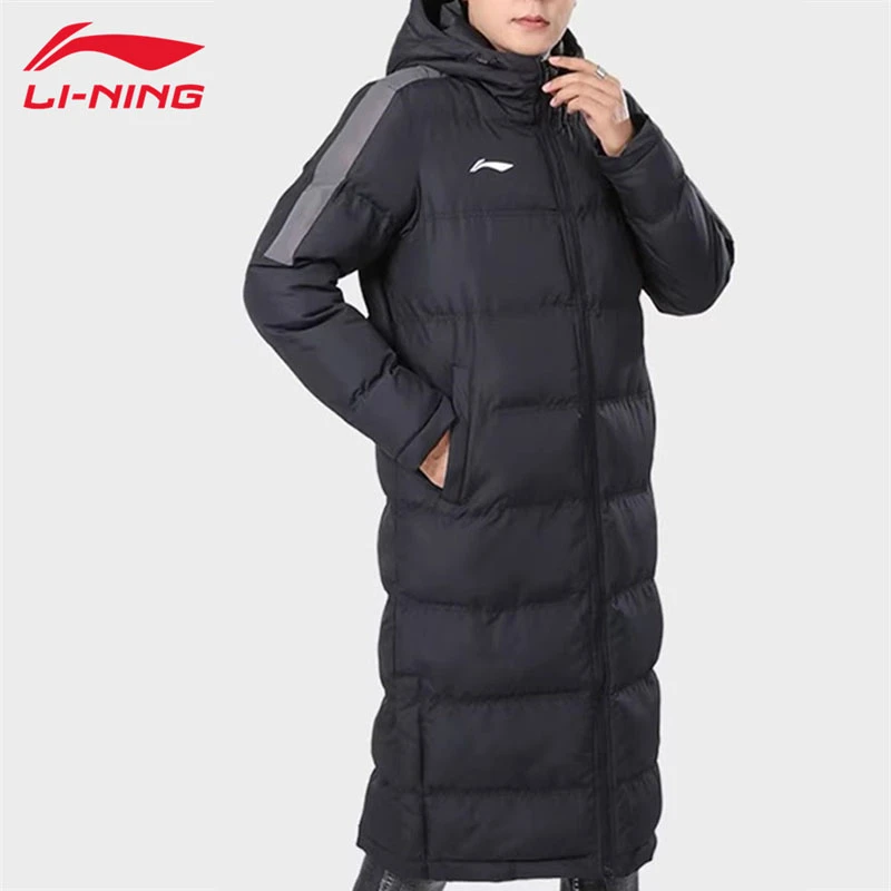 李宁长款棉服男款冬季新款体育生运动舒适保暖连帽长款棉服外套