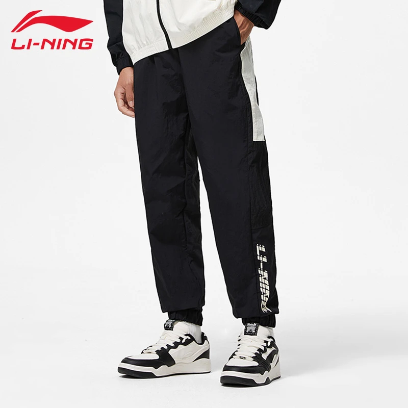 李宁防泼水梭织裤男秋季潮流休闲裤男款宽松透气裤子束脚运动裤子