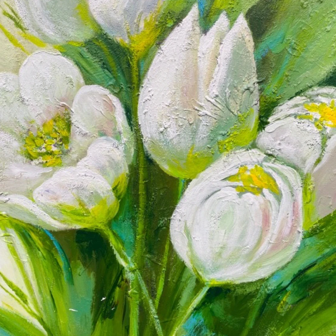 郁金香手绘装饰画法式轻奢装饰画奶油订制不退