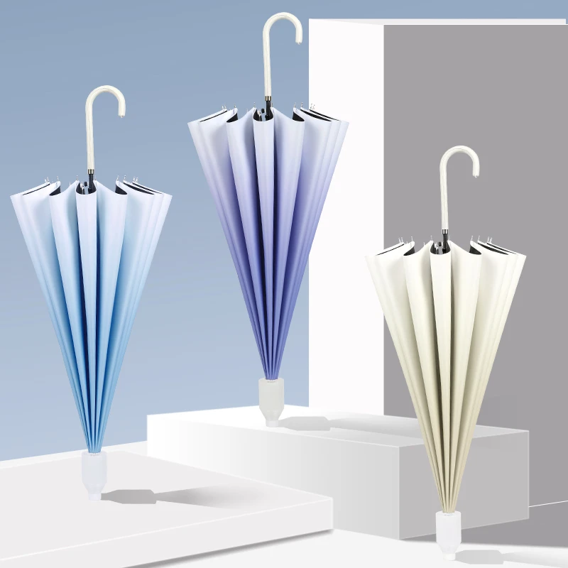 16骨防水套渐变直杆晴雨伞大号黑胶加厚遮阳伞加固款加大结实抗风