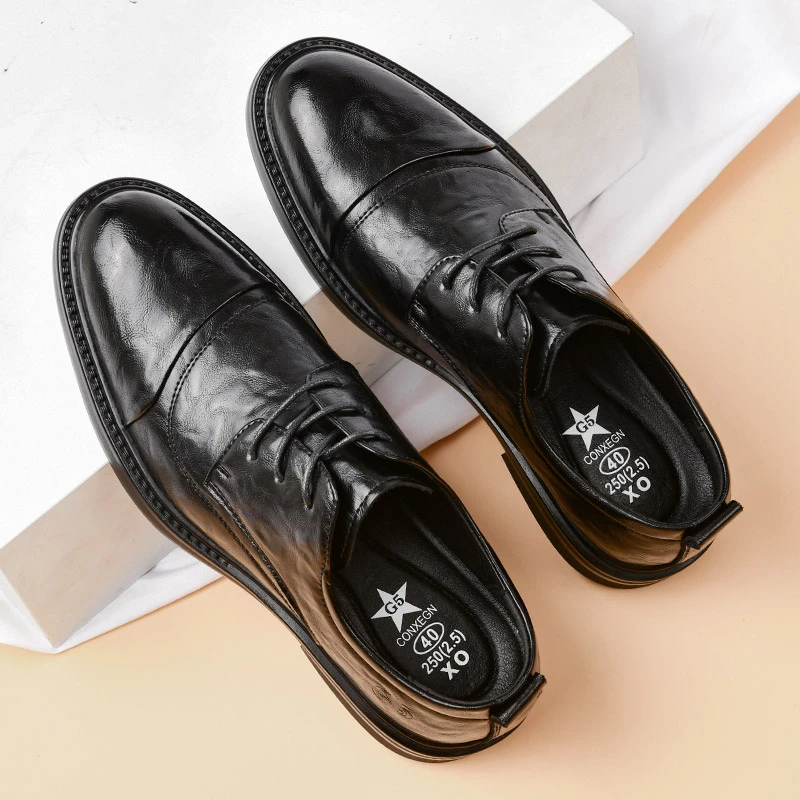 皮鞋四季商务B+2689新郎系带休闲男皮鞋百搭尖头