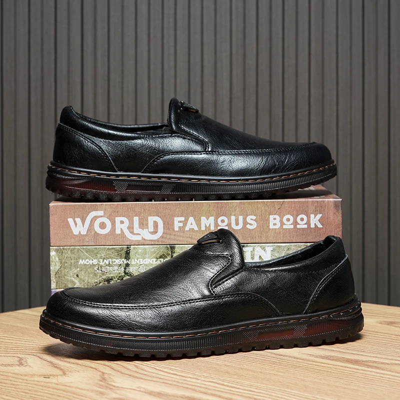 【舒适爸爸鞋】真皮休闲F+8816- 男士黑色百搭秋季软底防滑工作