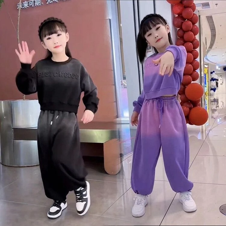 女童春秋多巴胺套装2025新款时髦网红洋气中大童渐变色卫衣两件套