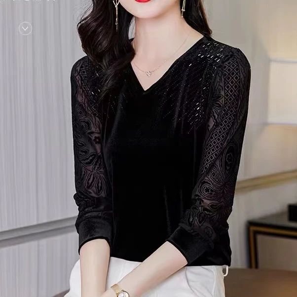 新款丝绒打底衫显瘦气质百搭上衣女