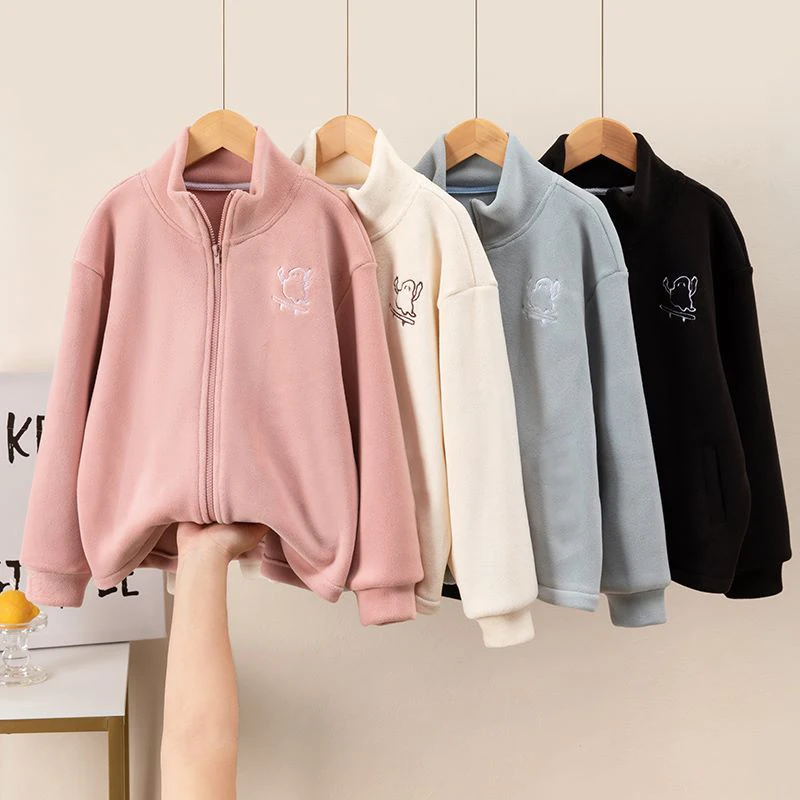 儿童奥粒绒外套洋气新款中大童儿童时髦儿孩秋冬装加绒厚卫衣