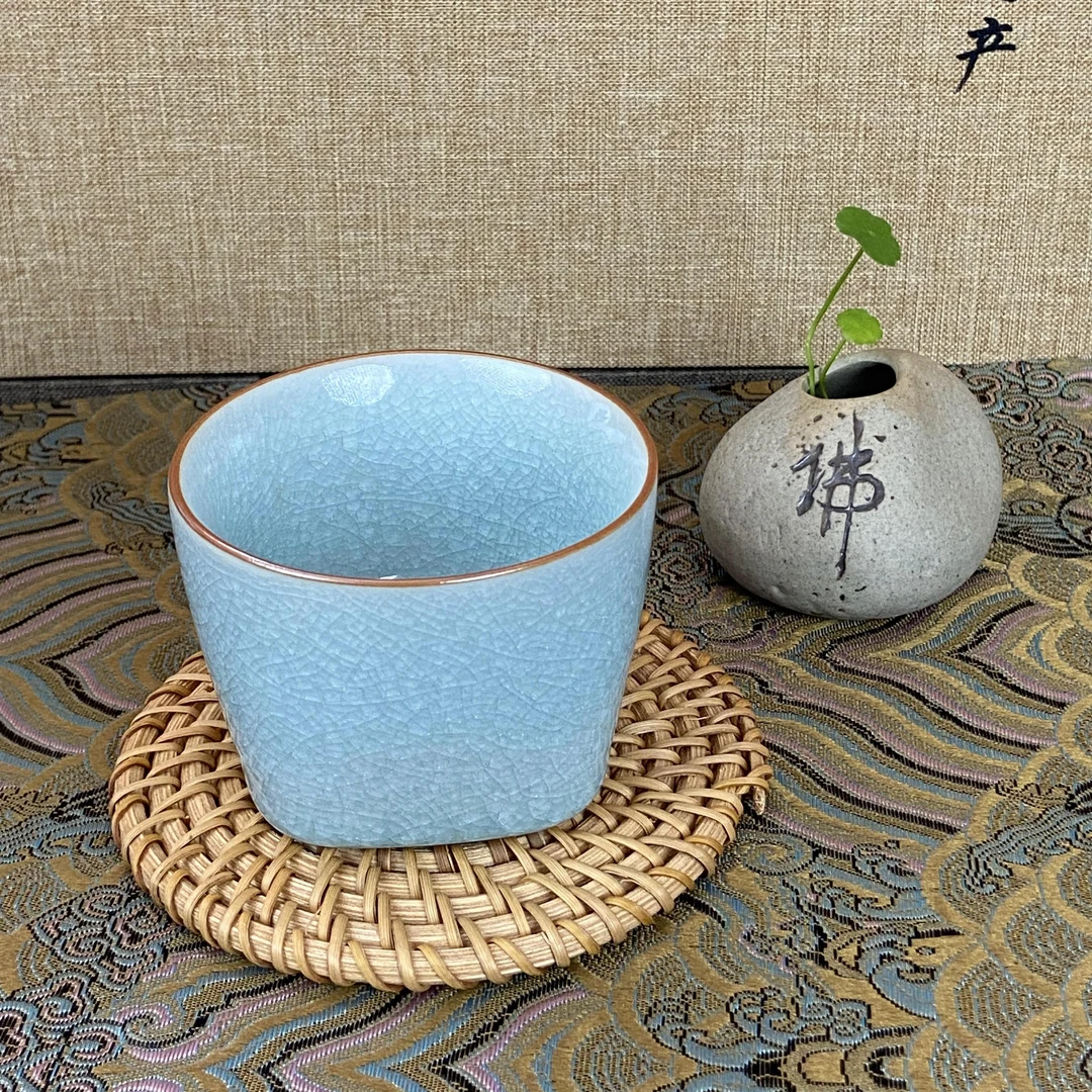 【观月汝瓷】 原矿原釉 汝州原产地发货 冰裂纹主客杯 天圆地方70cc