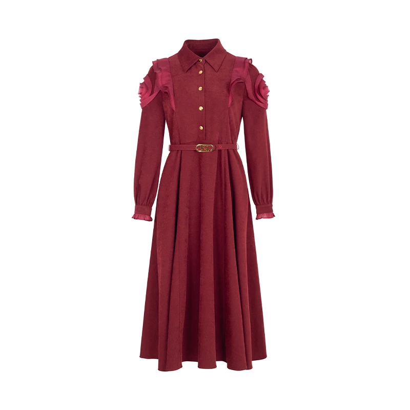 设计师女装2024冬季新款气质轻奢复古优雅高级感法式连衣裙34065