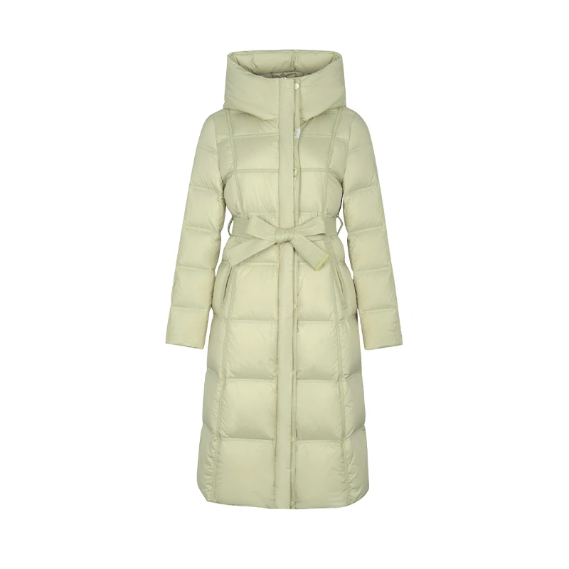 设计师女装2024冬季新款羽绒服气质收腰时尚长款连帽鹅绒服34910