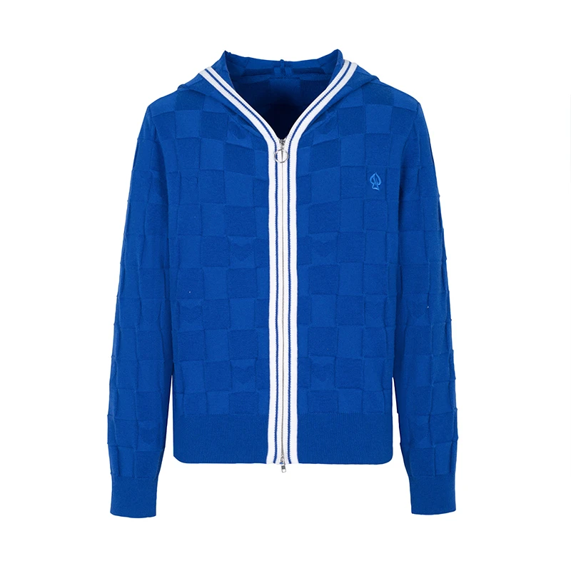 设计师女装2024秋季新款毛针织衫休闲格纹连帽长袖针织衫33591