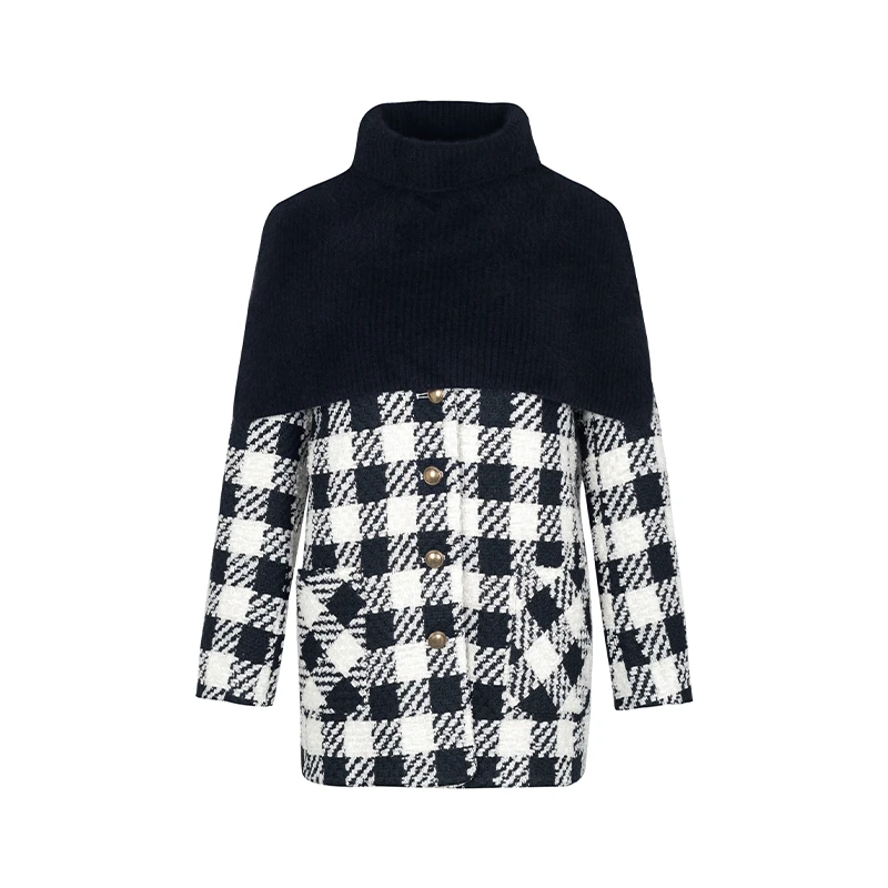 设计师女装2024冬季新款羽绒服撞色拼接黑白格高级感羽绒服34209