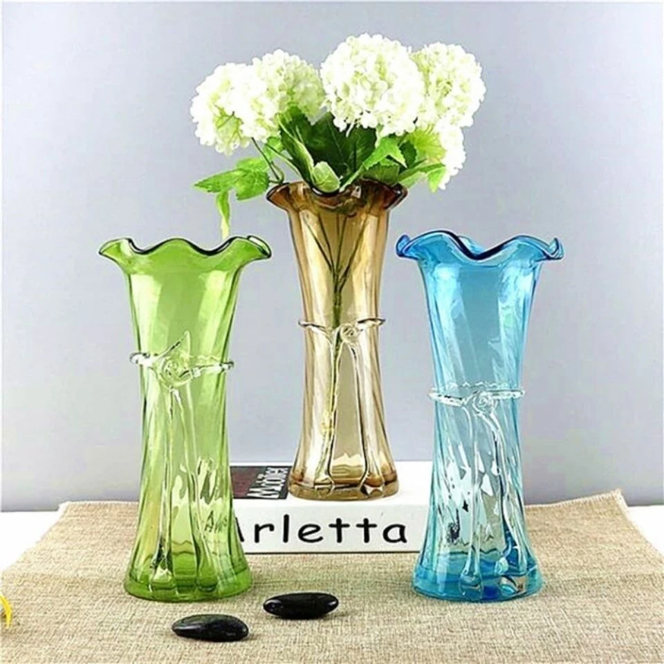 花瓶ins风高颜值花边玻璃花瓶玫瑰百合客厅餐桌插花摆件花瓶彩色